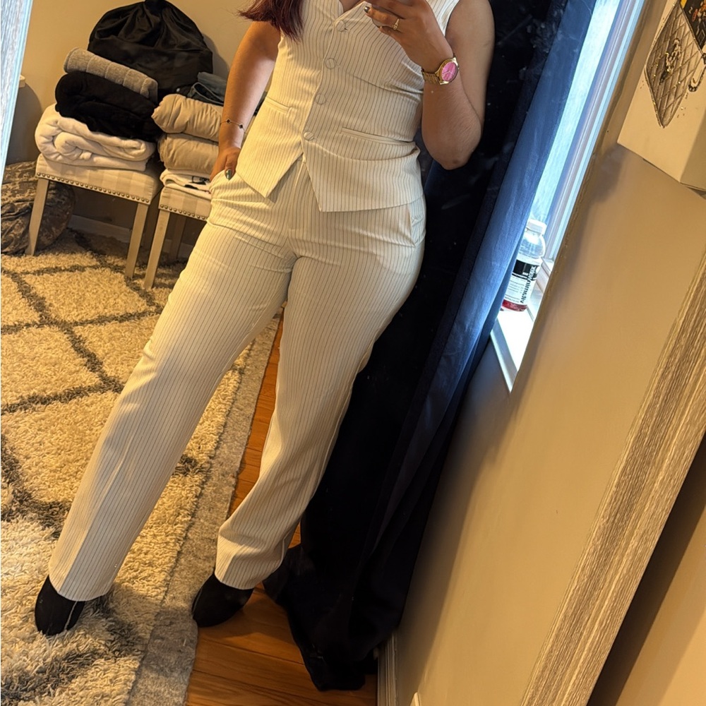 Women's Cream Pinstripe Pantsuit Set